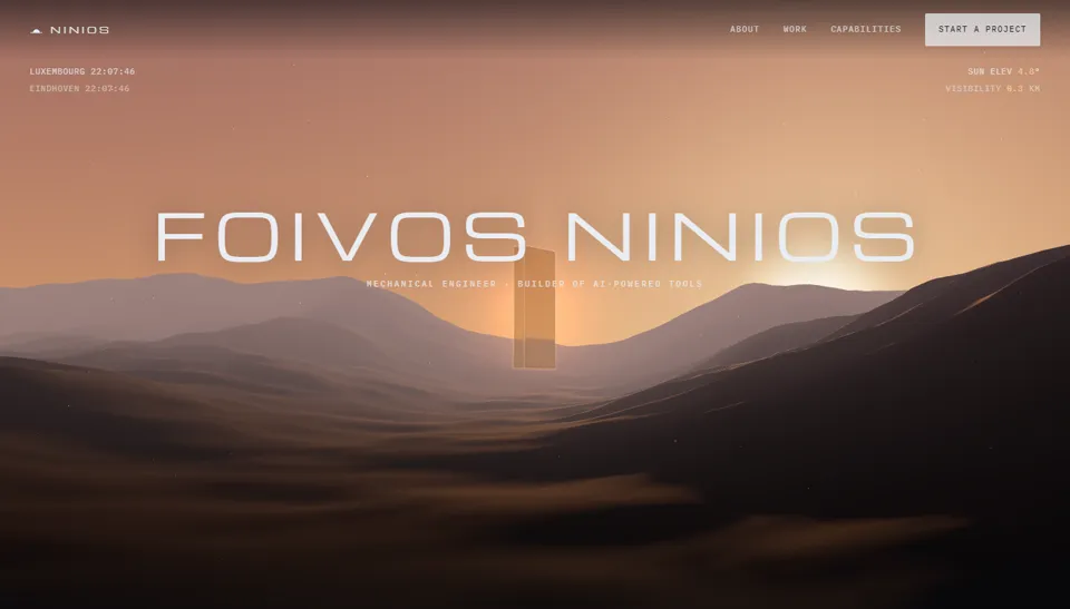Direction B: A misty valley at sunrise with a floating glass monolith.